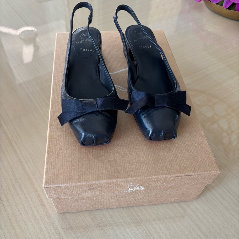 Christian Louboutin Navy Mamaflirt Slingback with Bow